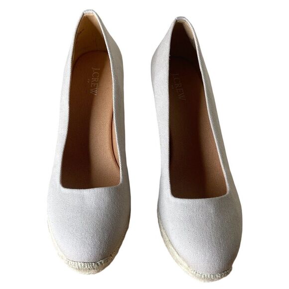 J. Crew Women’s Shoes Size 9.5 Cream Canvas Espadrille Wedges in Flax AL003 - Picture 7 of 11